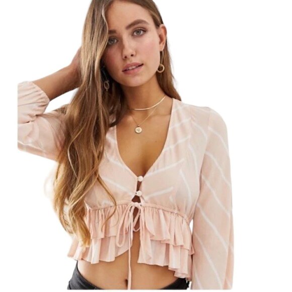 FREE PEOPLE Samifran Long Sleeve Peach Cropped Blouse - Size Large - Picture 1 of 8